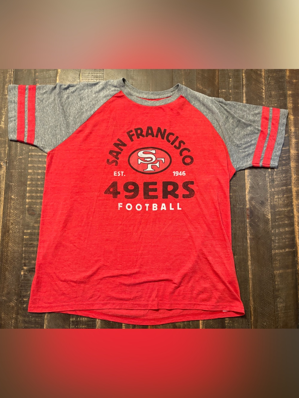 Fanatics Short Sleeve Crew Neck Grey & Red San Francisco 49ers Football Shirt